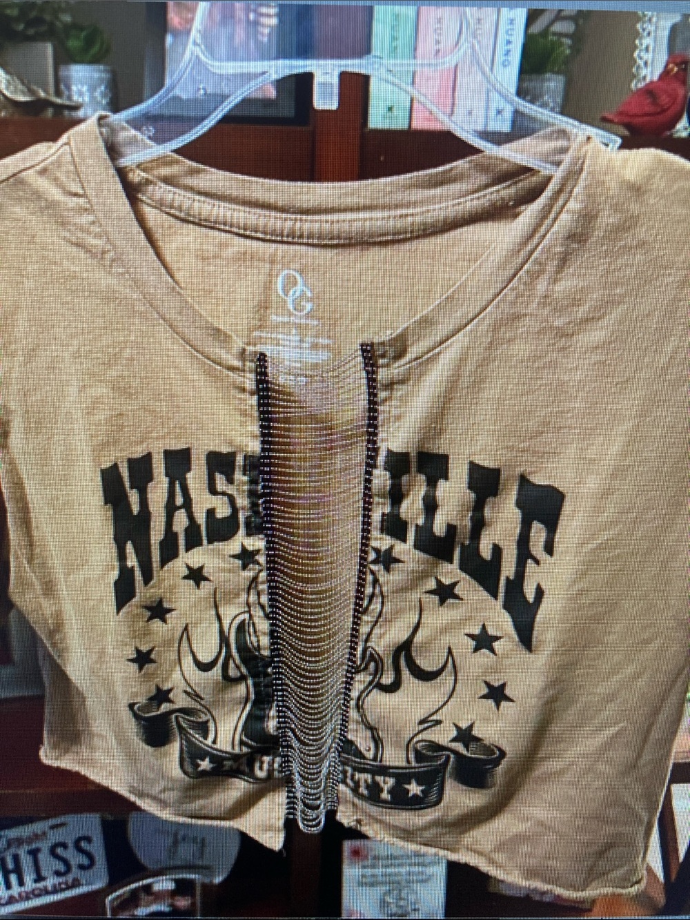 Nashville Graphic Crop Tee with Chain Fringe
